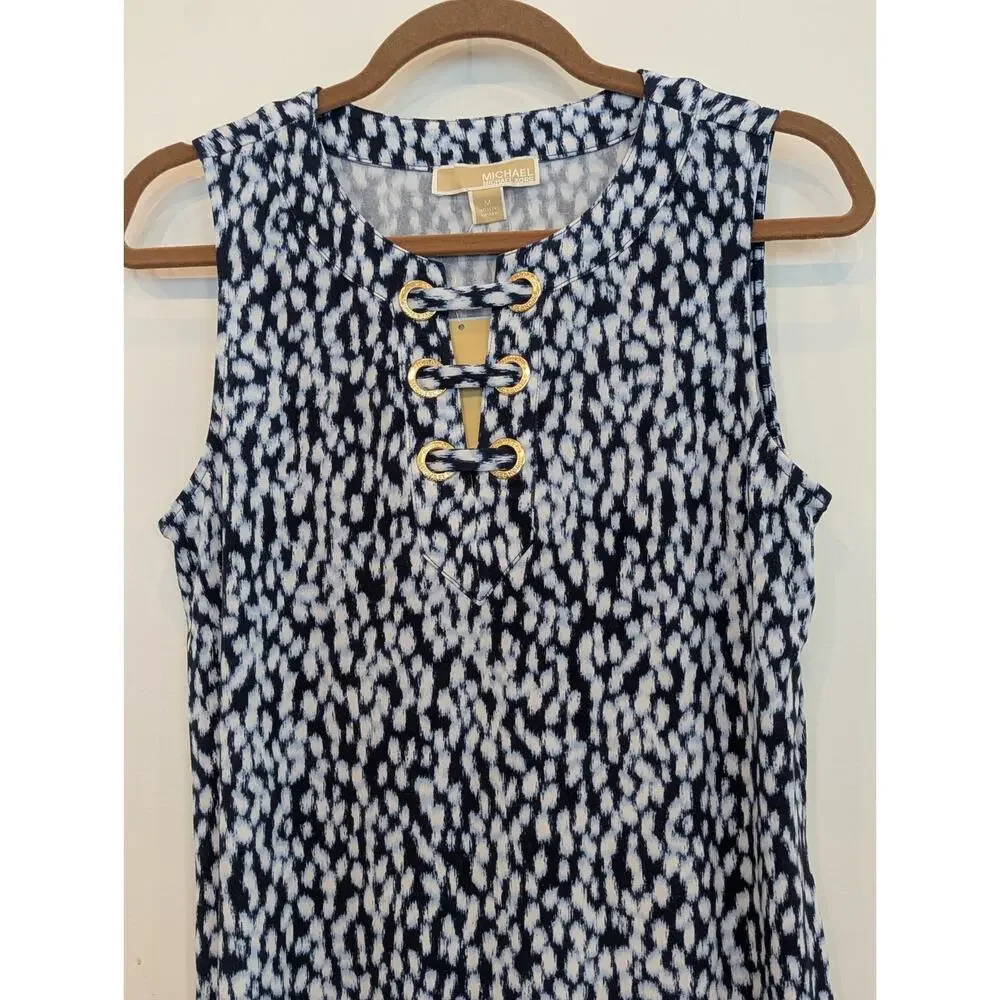 NWT Michael Kors Dress M Short Blue Lace Up Grommet Shift Mini Sleeveless